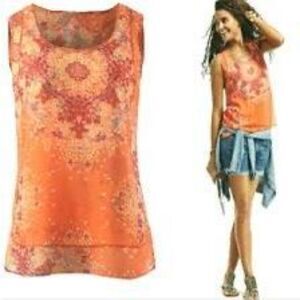 CABI Women’s Orange Floral Sleeveless Merrow Edge Tank Blouse Small Style #268
